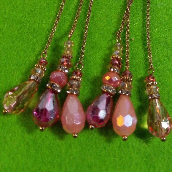 NWT Macy's Gold tone Dangling Pink Beaded Earrings - Picture 4 of 5